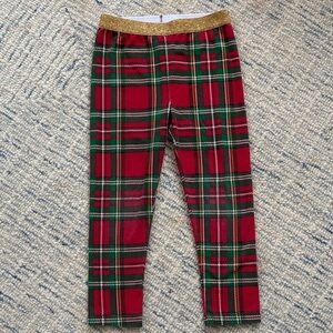Holiday Time Red and Green Plaid Leggings with Gold Waistband